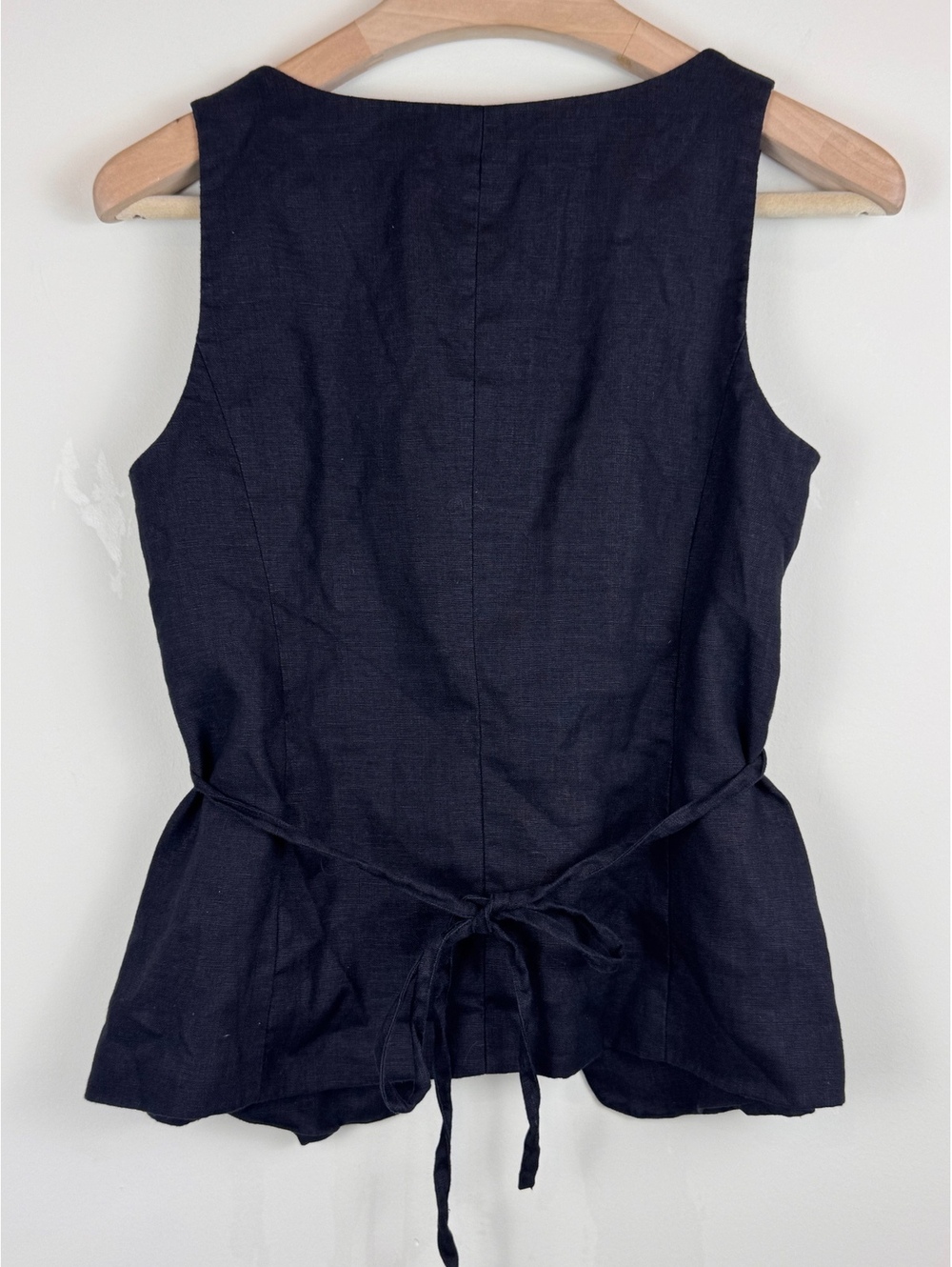 Banana Republic 100% Linen Long Vest Black Size 6 Square Neck Tie Back Y2K - Picture 8 of 10